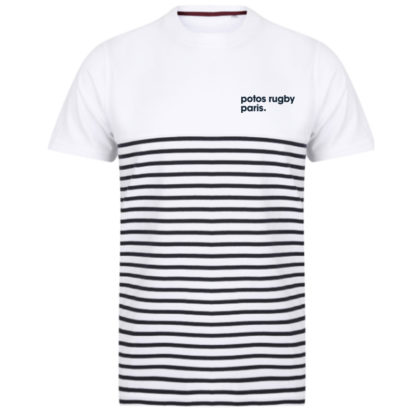 Tee shirt coton Homme blanc marine-  modèle MARINIERE