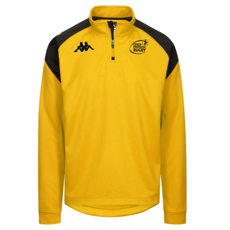 Haut training Kappa 1/4 zip Enfant Jaune Noir – modèle LOVATO