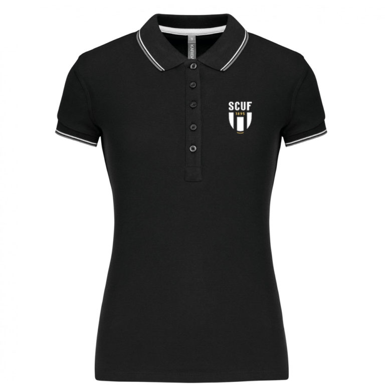 Polo coton piqué Femme Noir Gris - modèle LISERET