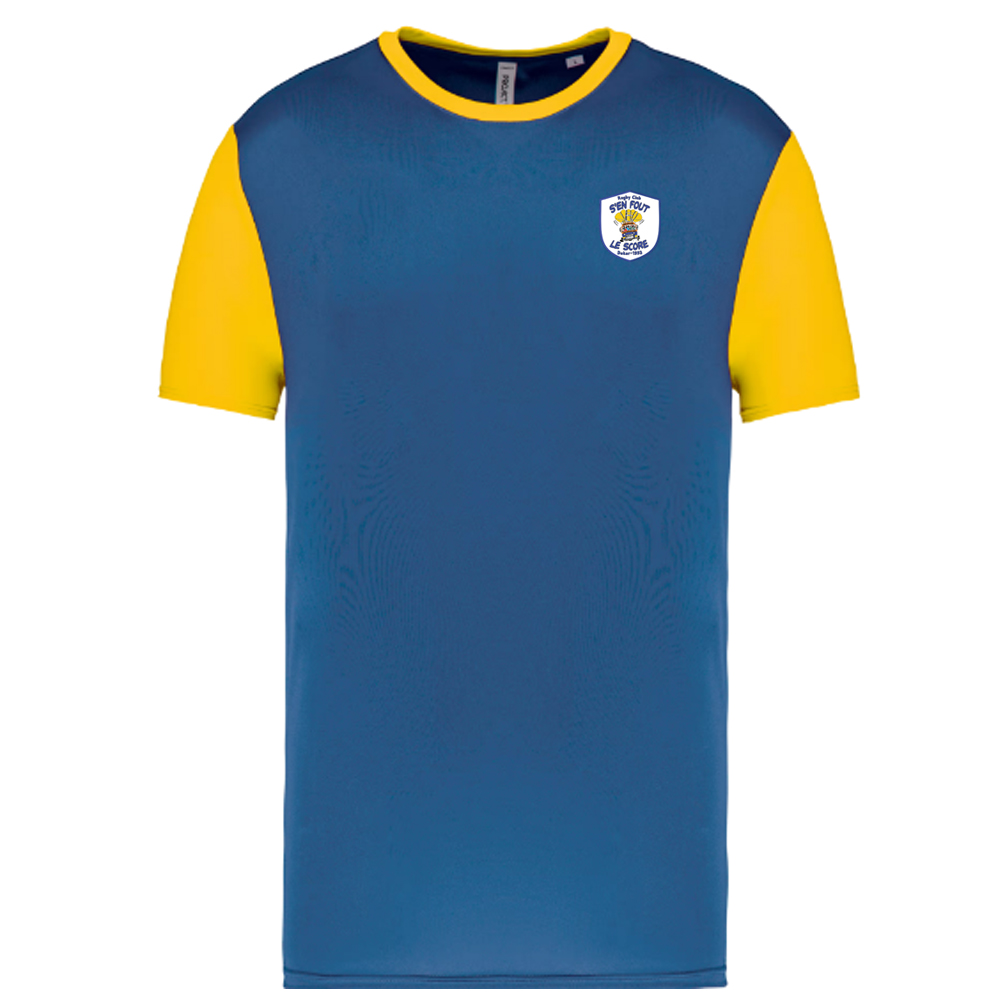 Tee perf polyester Homme Royal Jaune - modèle BICOLORE